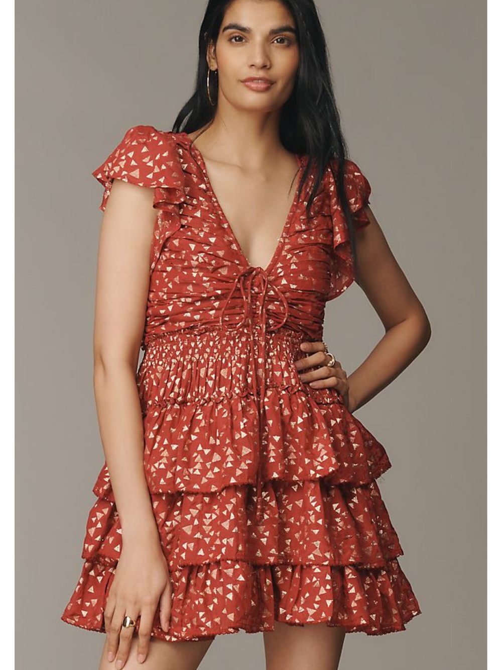 Anthropologie Short Sleeve Ruffled Babydoll Mini Dress Size M NWT